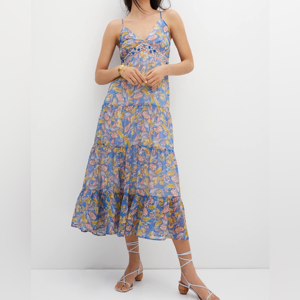 Anthropologie Blue Floral Maxi Dress